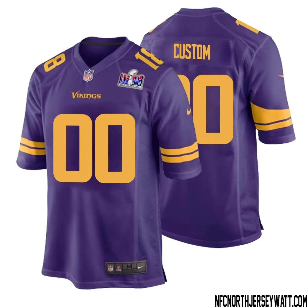 Men Custom Purple Minnesota Vikings Super Bowl LVIII Alternate Game Jersey -