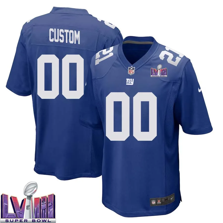 Men Custom Royal New York Giants Super Bowl LVIII Home Game Player Jersey -