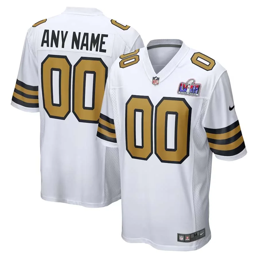 Men Custom White New Orleans Saints Super Bowl LVIII Alternate Game Jersey -