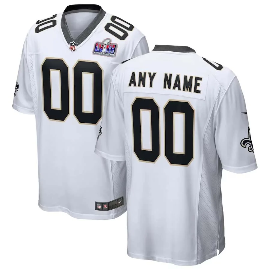 Men Custom White New Orleans Saints Super Bowl LVIII Away Game Jersey -