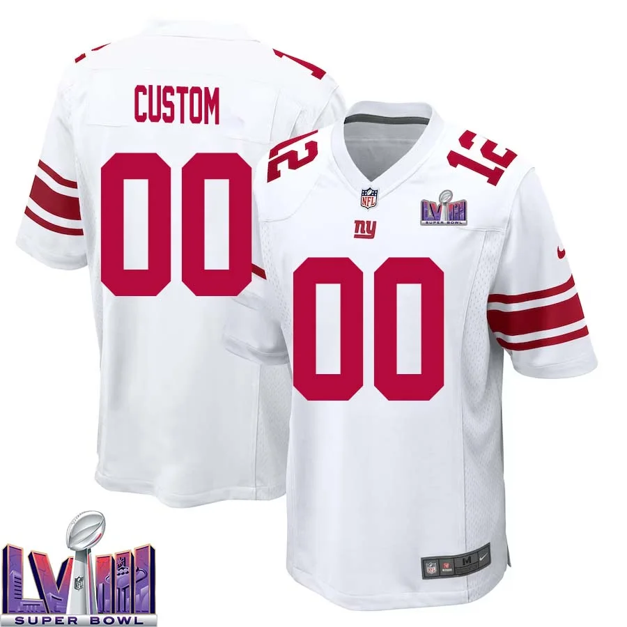 Men Custom White New York Giants Super Bowl LVIII Away Game Jersey -