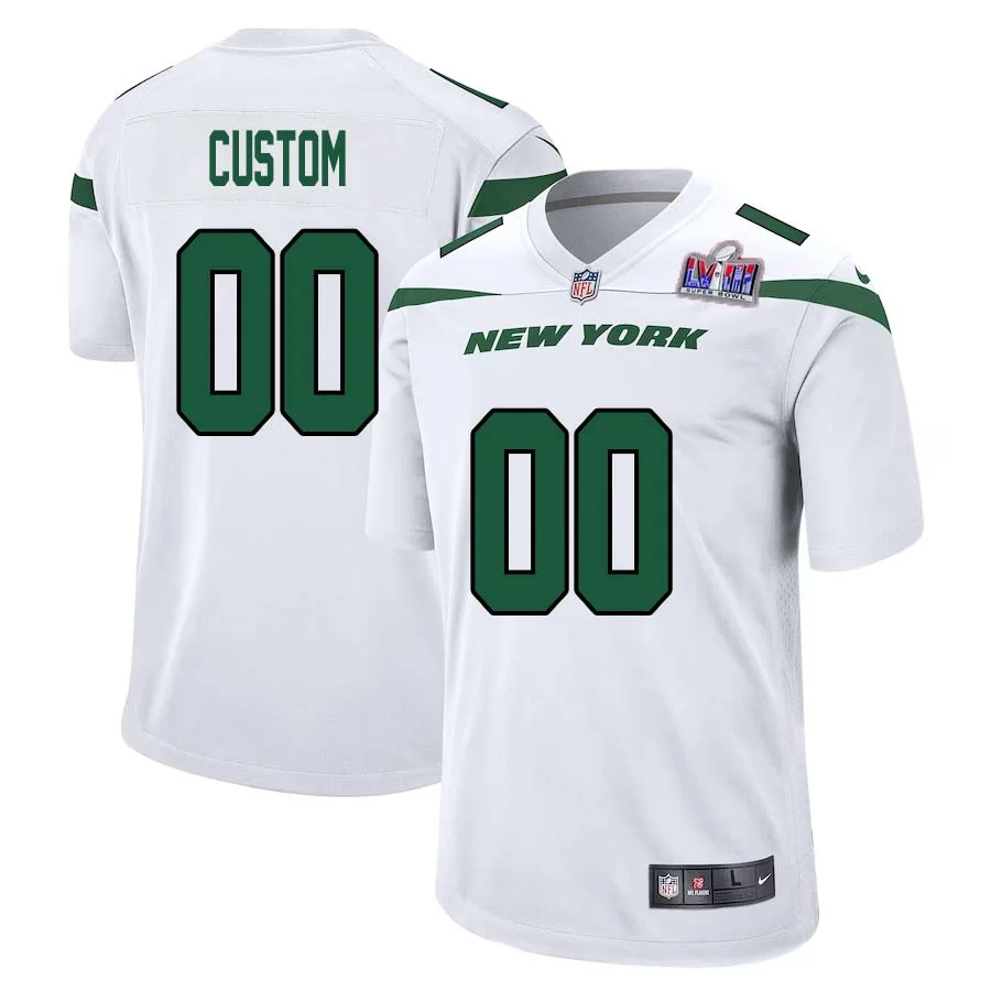 Men Custom White New York Jets Super Bowl LVIII Player Away Game Jersey -