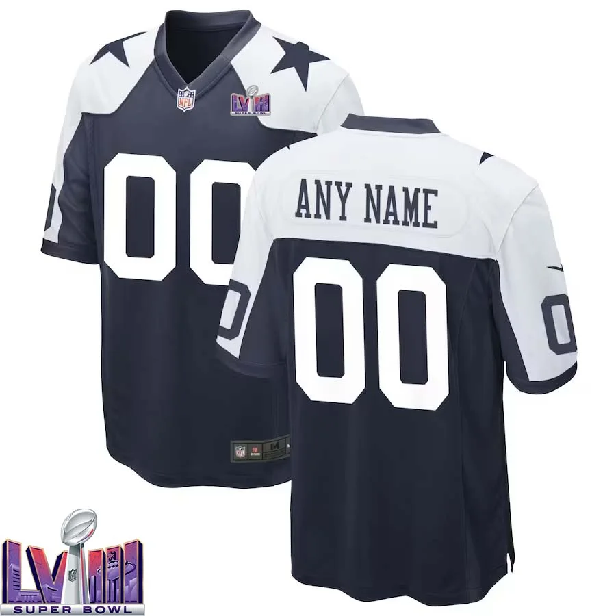 Men Dallas Cowboys Super Bowl LVIII Alternate Custom Game Jersey - Navy -