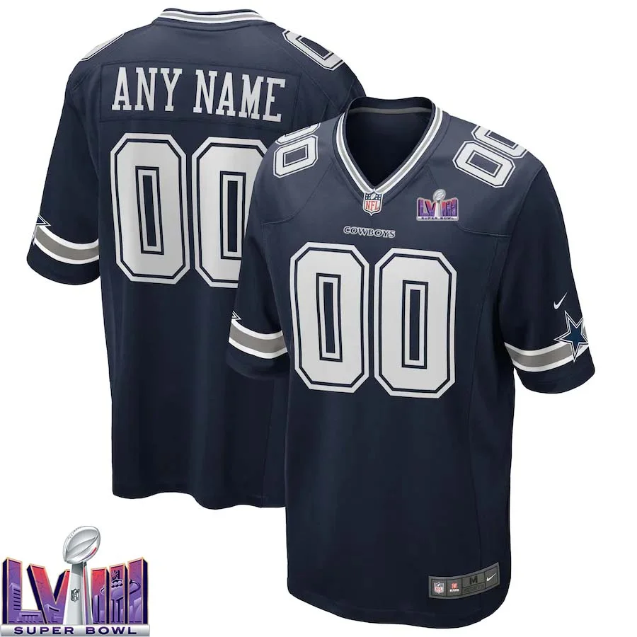 Men Dallas Cowboys Super Bowl LVIII Custom Home Game Jersey - Navy -
