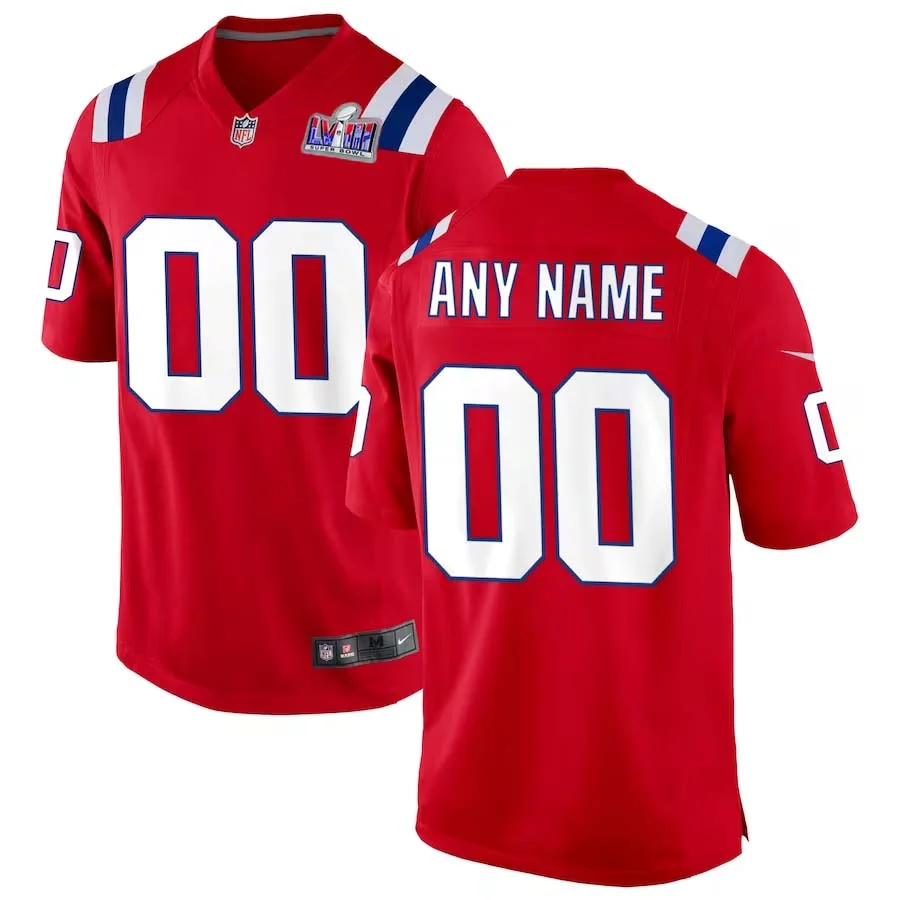 Men Red New England Patriots Super Bowl LVIII Alternate Custom Jersey -