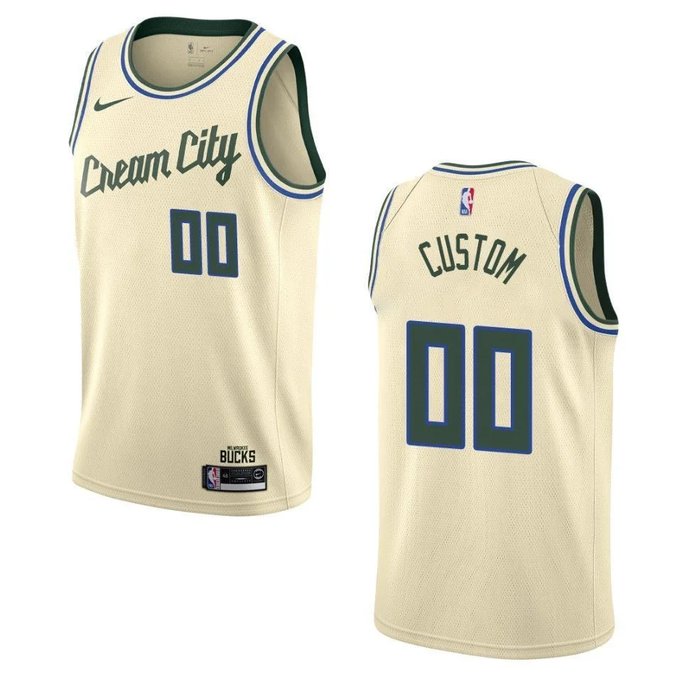 Men's 2019-20 Milwaukee Bucks #00 Custom City Edition Swingman- Cream Jersey -