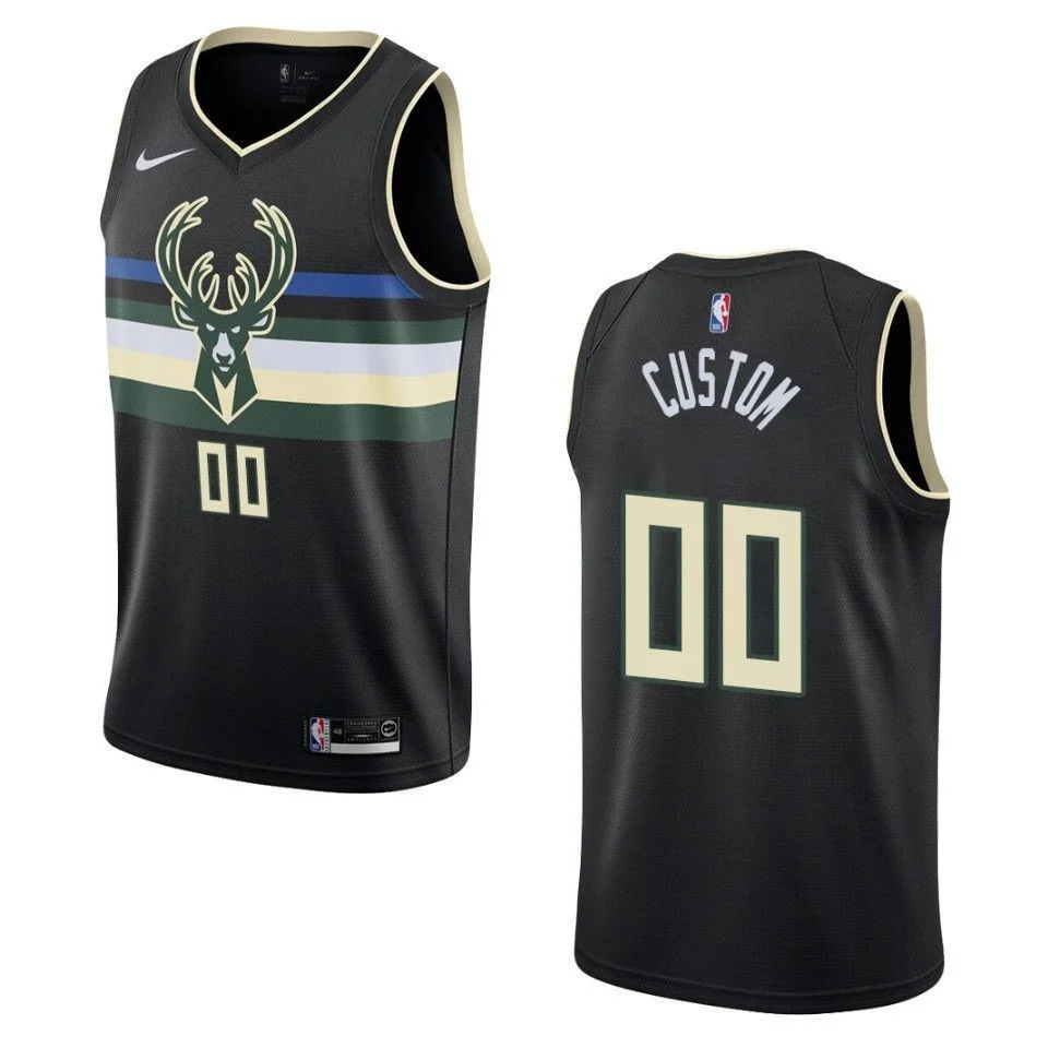 Men's 2019-20 Milwaukee Bucks #00 Custom Statet Swingman Jersey - Black -