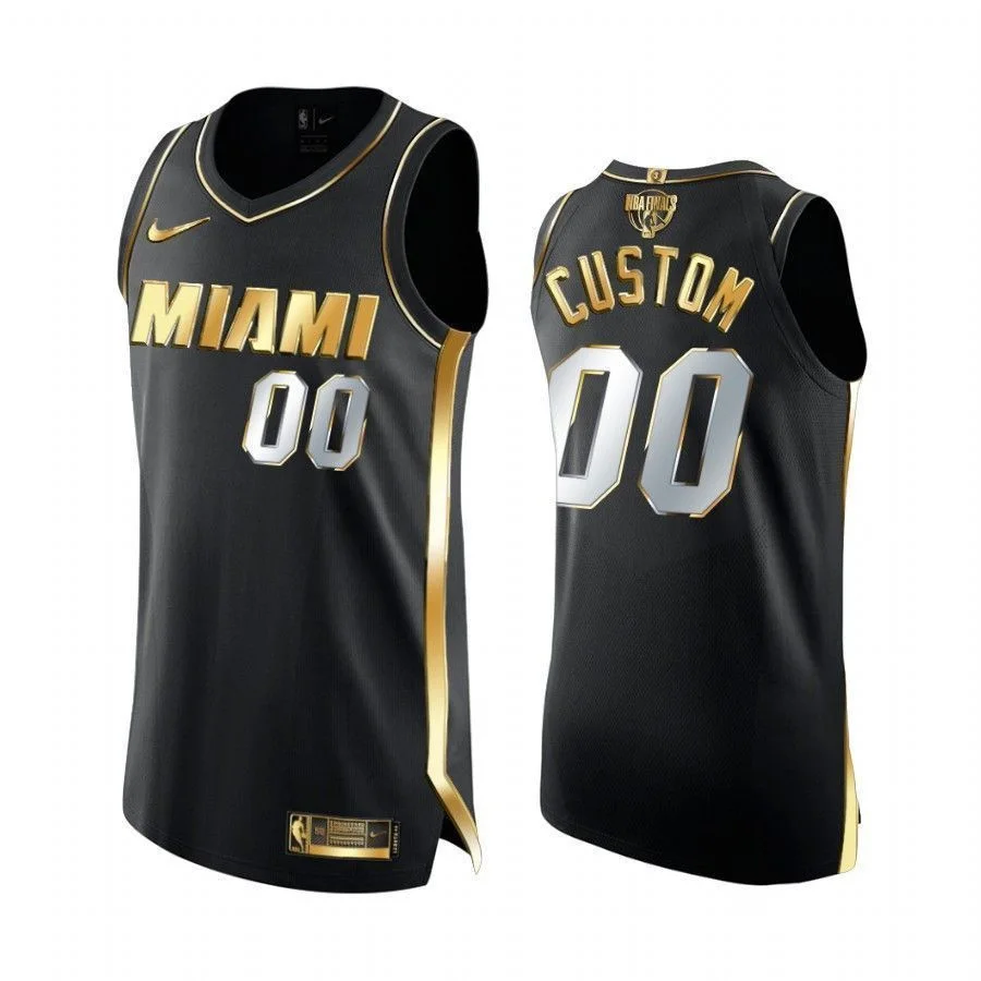 Men's Custom Miami Heat 2020 NBA Finals Black Jersey Golden Limited Edition -