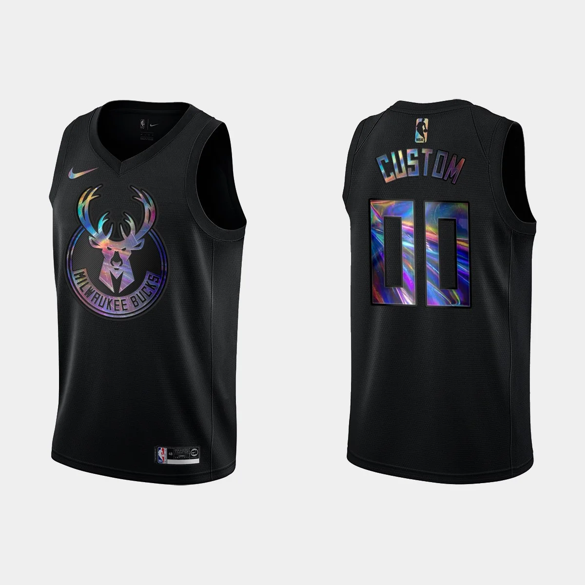 Men's Custom Milwaukee Bucks No.00 Jersey Iridescent Holographic Black -