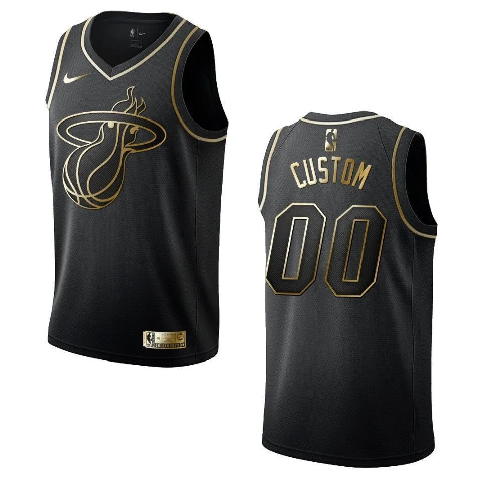 Men's Miami Heat #00 Custom Golden Edition Jersey - Black , Basketball Jersey -
