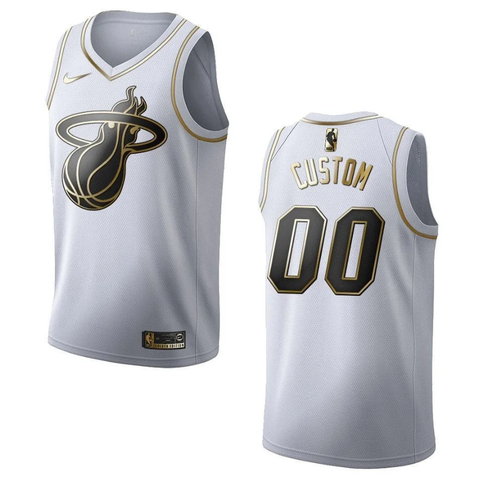 Men's Miami Heat #00 Custom Golden Edition Jersey - White , Basketball Jersey -