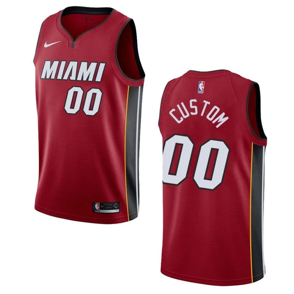 Men's Miami Heat #00 Custom Statet Swingman Jersey - Red , Basketball Jersey -