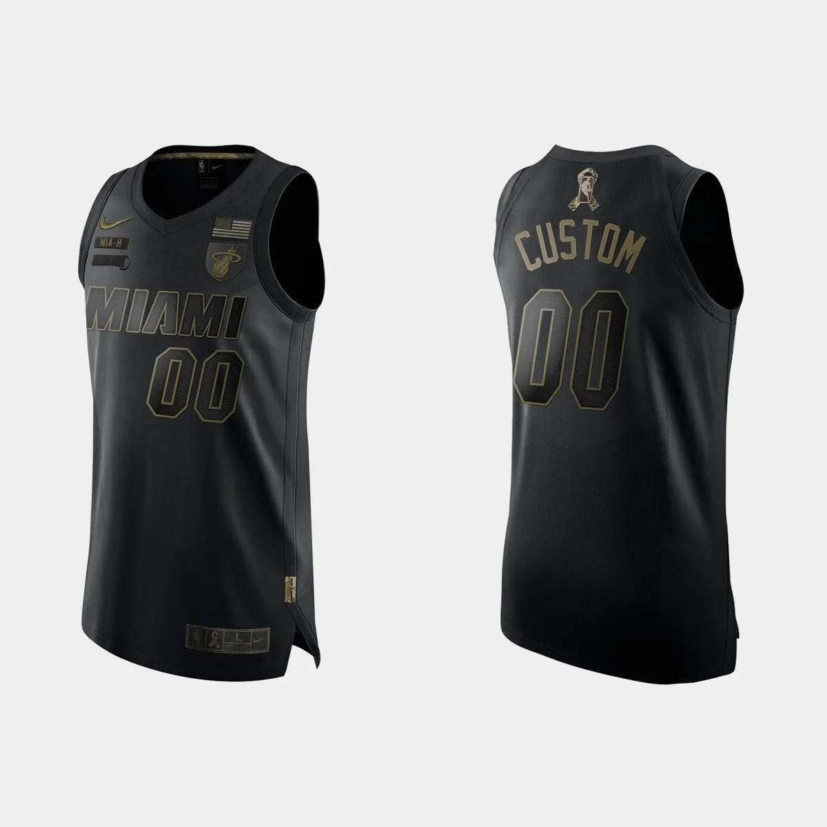 Men's Miami Heat Custom #00 2020 Salute To Service Black Jersey -