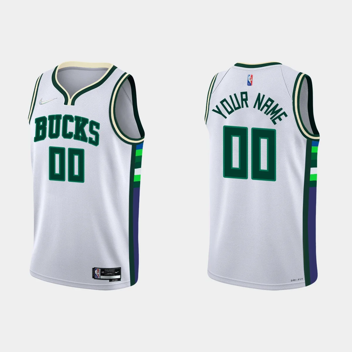 Men's Milwaukee Bucks #00 Custom 2021-22 NBA 75th Anniversary City White Jersey -