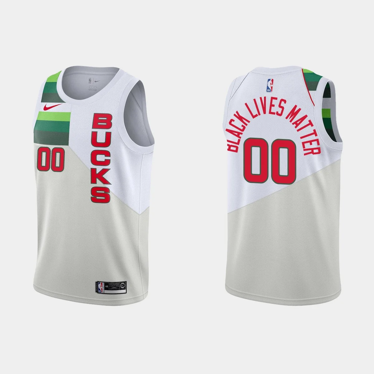 Men's Milwaukee Bucks #00 Custom Earned White Jersey Black Lives Matter -