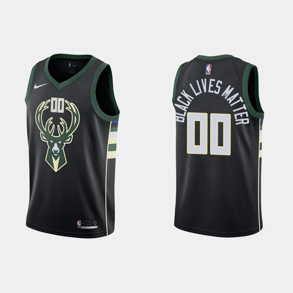Men's Milwaukee Bucks #00 Custom Statet Black Lives Matter Jersey - Green -