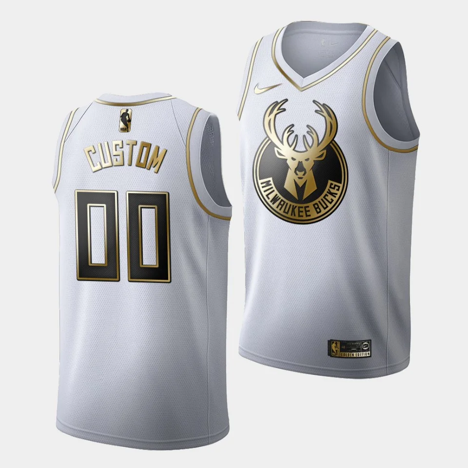 Men's Milwaukee Bucks Custom #00 2019-20 Golden Edition White Limited Jersey -