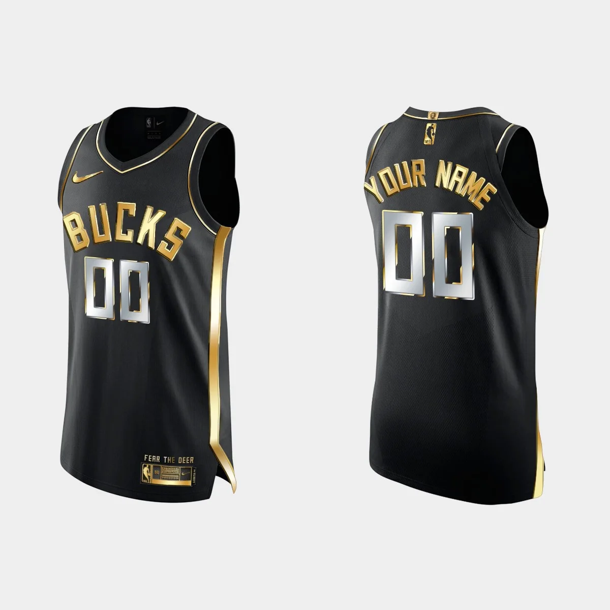 Men's Milwaukee Bucks Custom #00 Golden Edition Black 1X Champs Jersey -