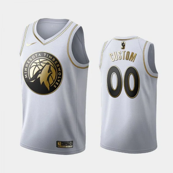Men's Minnesota Timberwolves #00 Golden Edition Custom Jersey - White -