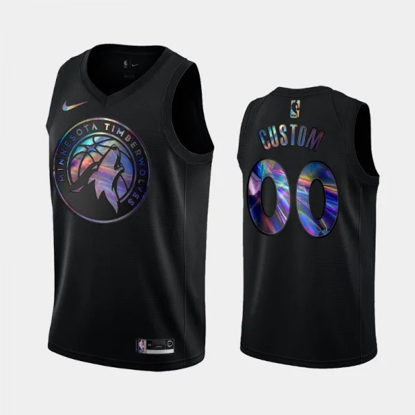 Men's Minnesota Timberwolves #00 Iridescent Logo Custom Iridescent Holographic Limited Edition Jersey - Black -