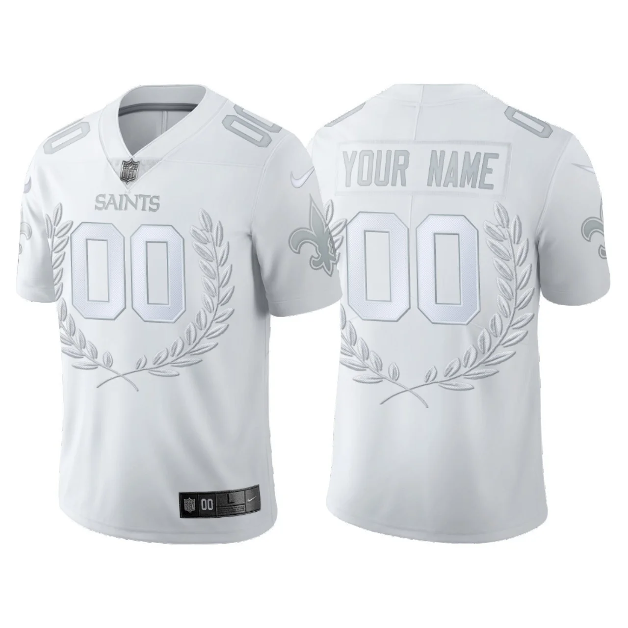 Saints Custom Jersey for Men New Orleans Saints #00 Custom White Platinum Limited Jersey -