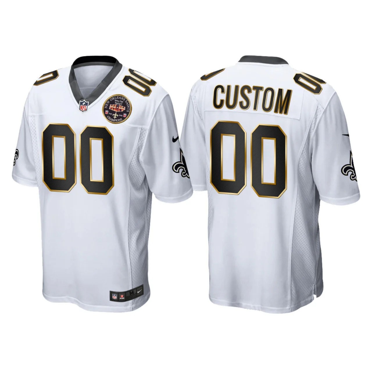 Saints Custom Jersey for Men New Orleans Saints #00 Custom White Super Bowl XLIV Champions Patch Game Jersey -