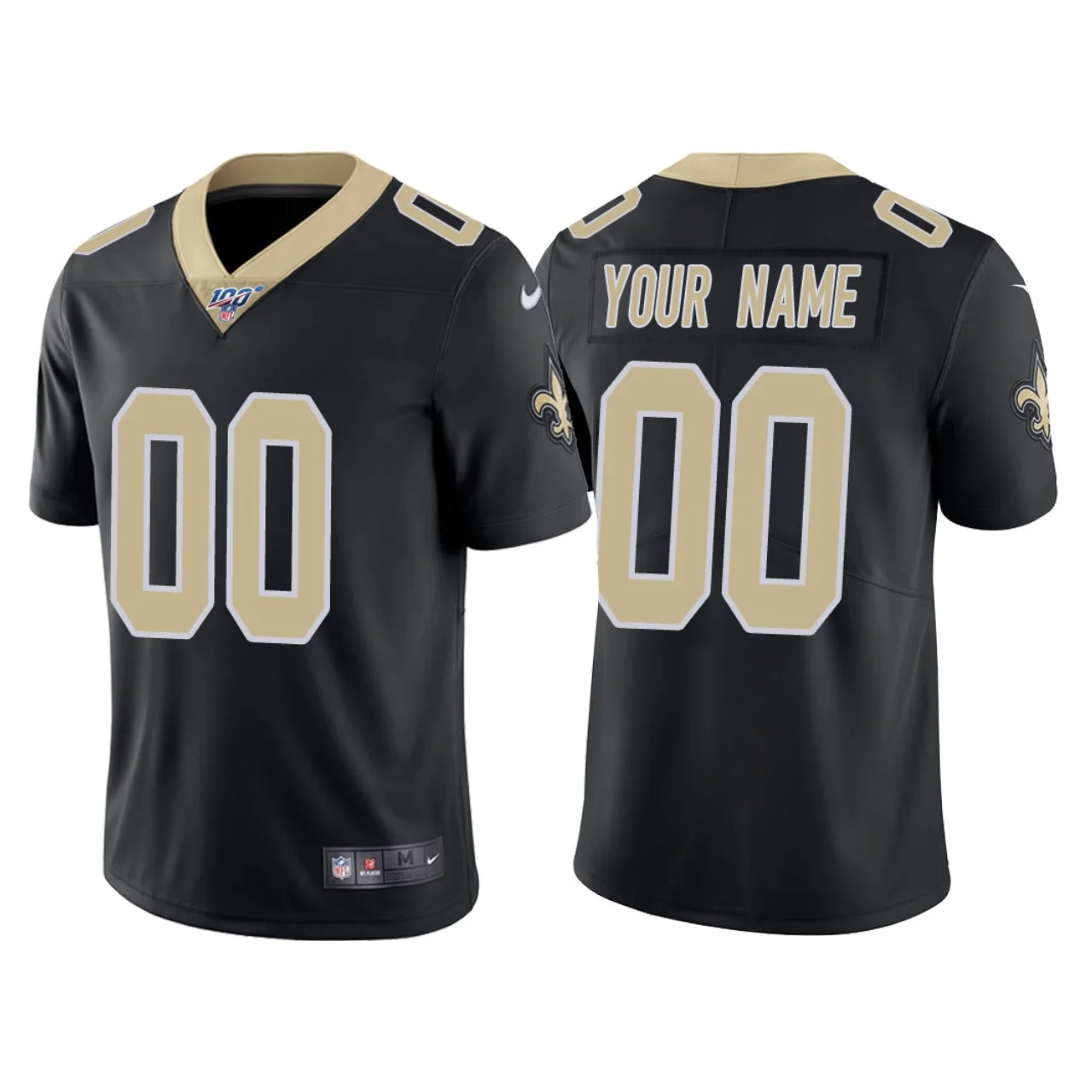 Saints Custom Jersey for Men New Orleans Saints 100th Season #00 Custom Black Vapor Limited Jersey -