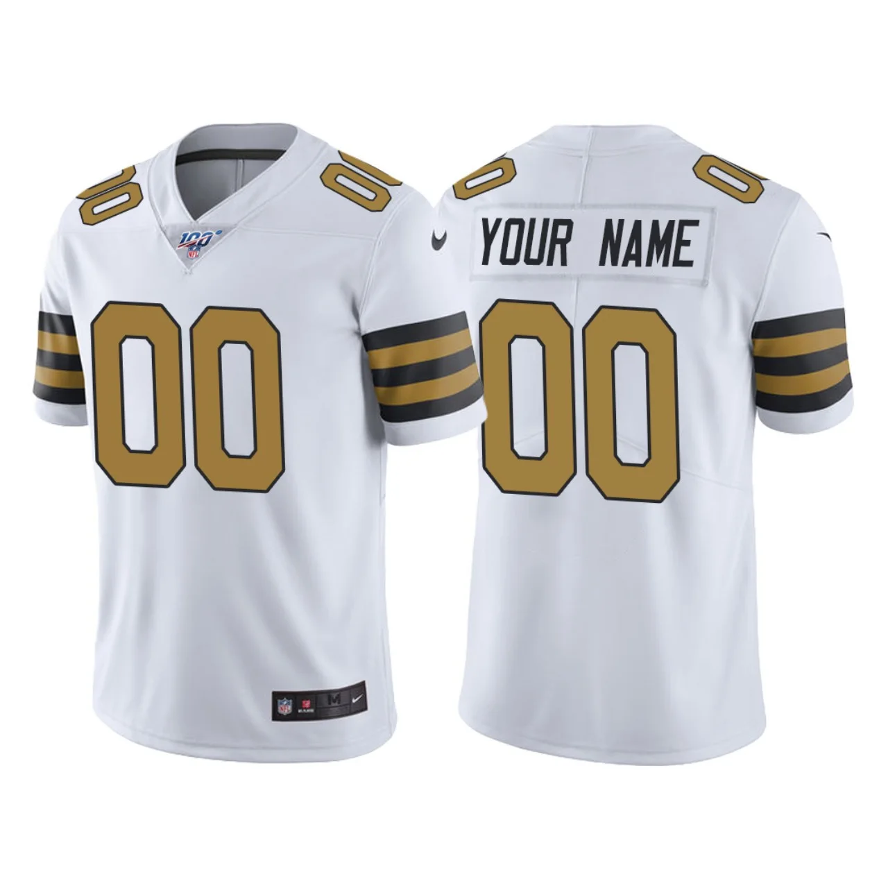 Saints Custom Jersey for Men New Orleans Saints 100th Season #00 Custom White Color Rush Jersey -