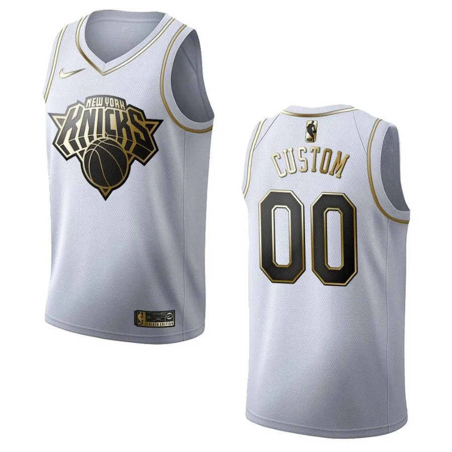 Men's New York Knicks #00 Custom Golden Edition Jersey - White -
