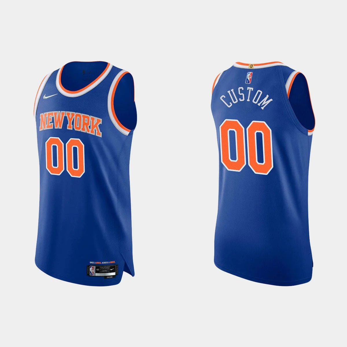 Men's New York Knicks Custom #00 2021/22 75th Anniversary Blue Jersey -