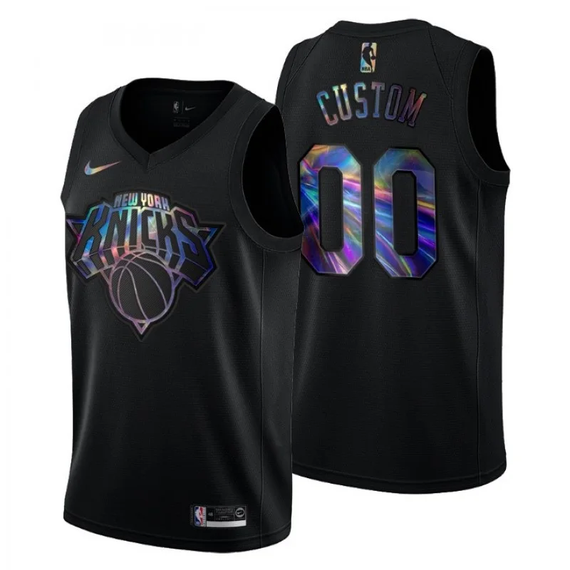 Men's New York Knicks Custom Iridescent Holographic Jersey #00 Black -