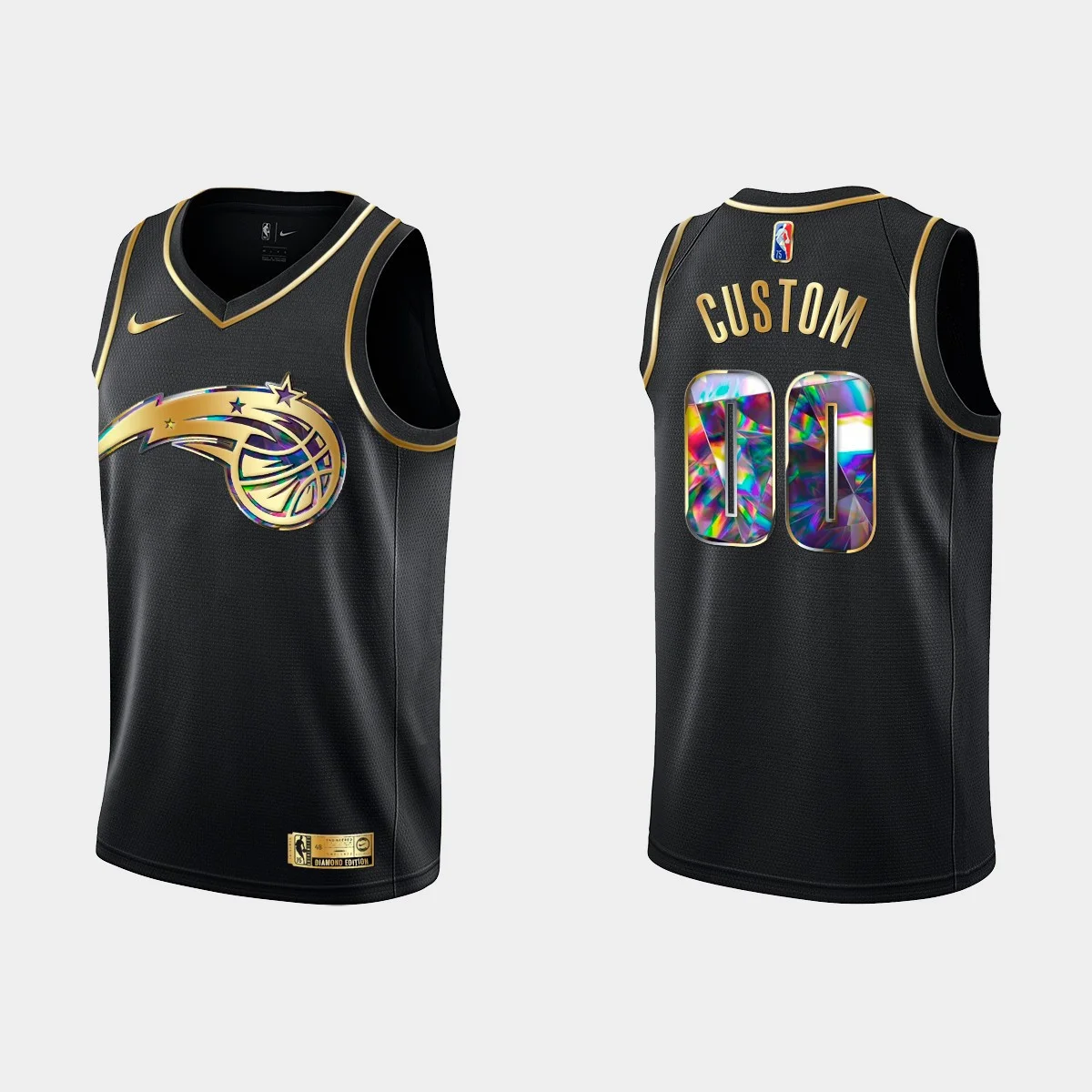 Men's Orlando Magic #00 Custom 2021-22 NBA Golden Edition 75th Anniversary Black Jersey -