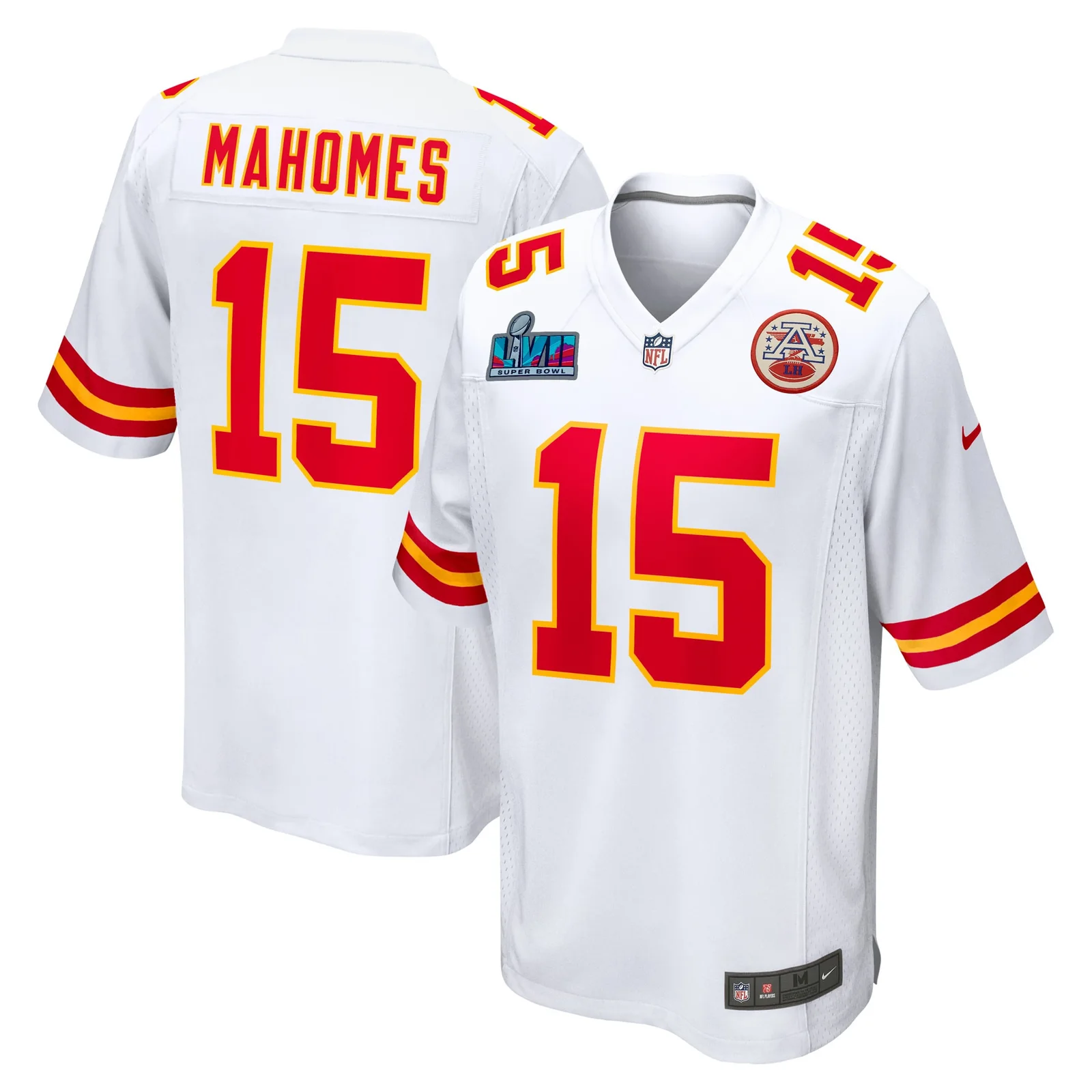 Men's Patrick Mahomes Kansas City Chiefs Super Bowl LVII Patch Away Game Jersey - White -