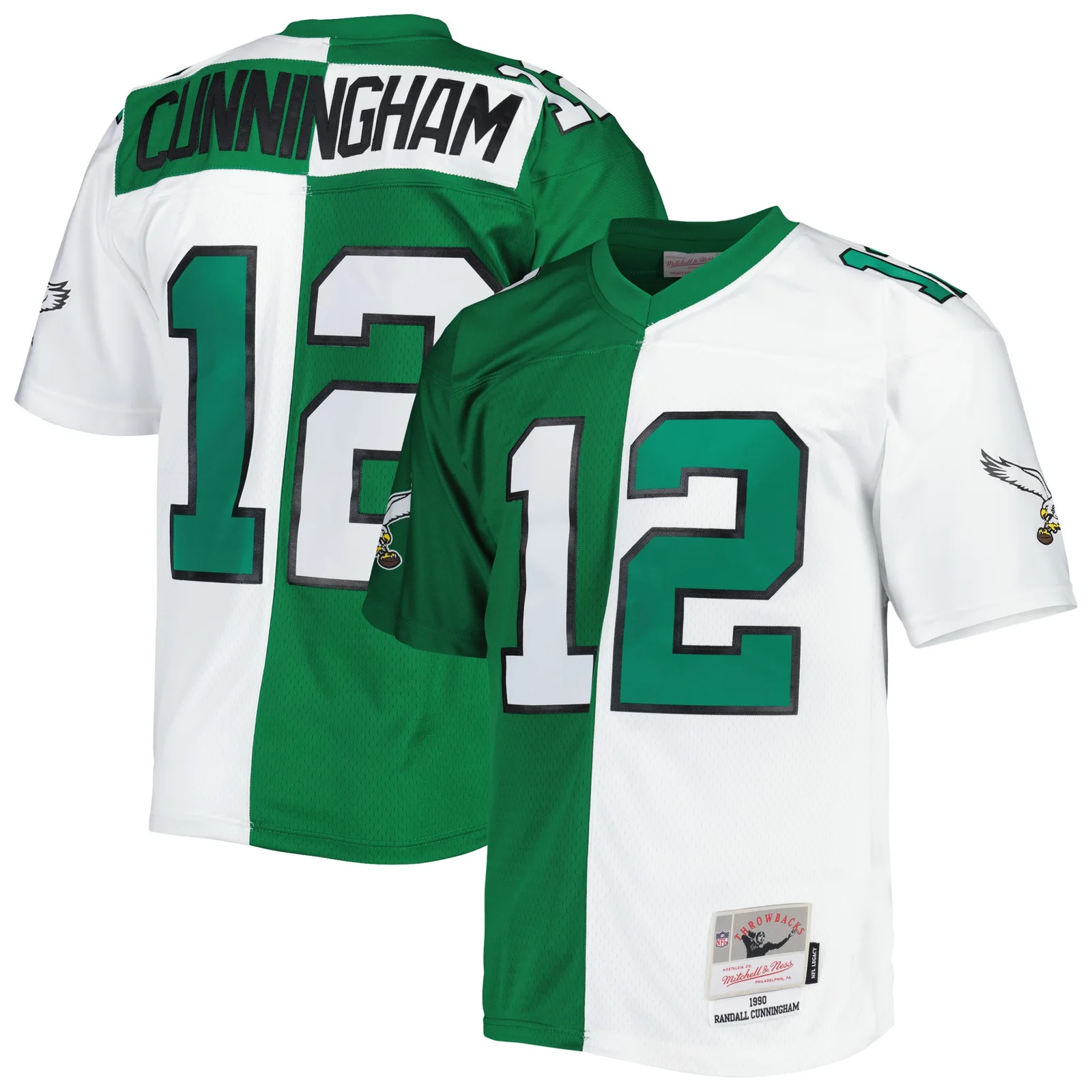 Men's Randall Cunningham Philadelphia Eagles Mitchell &amp; Ness 1990 Split Legacy  Jersey - Kelly Green/White
