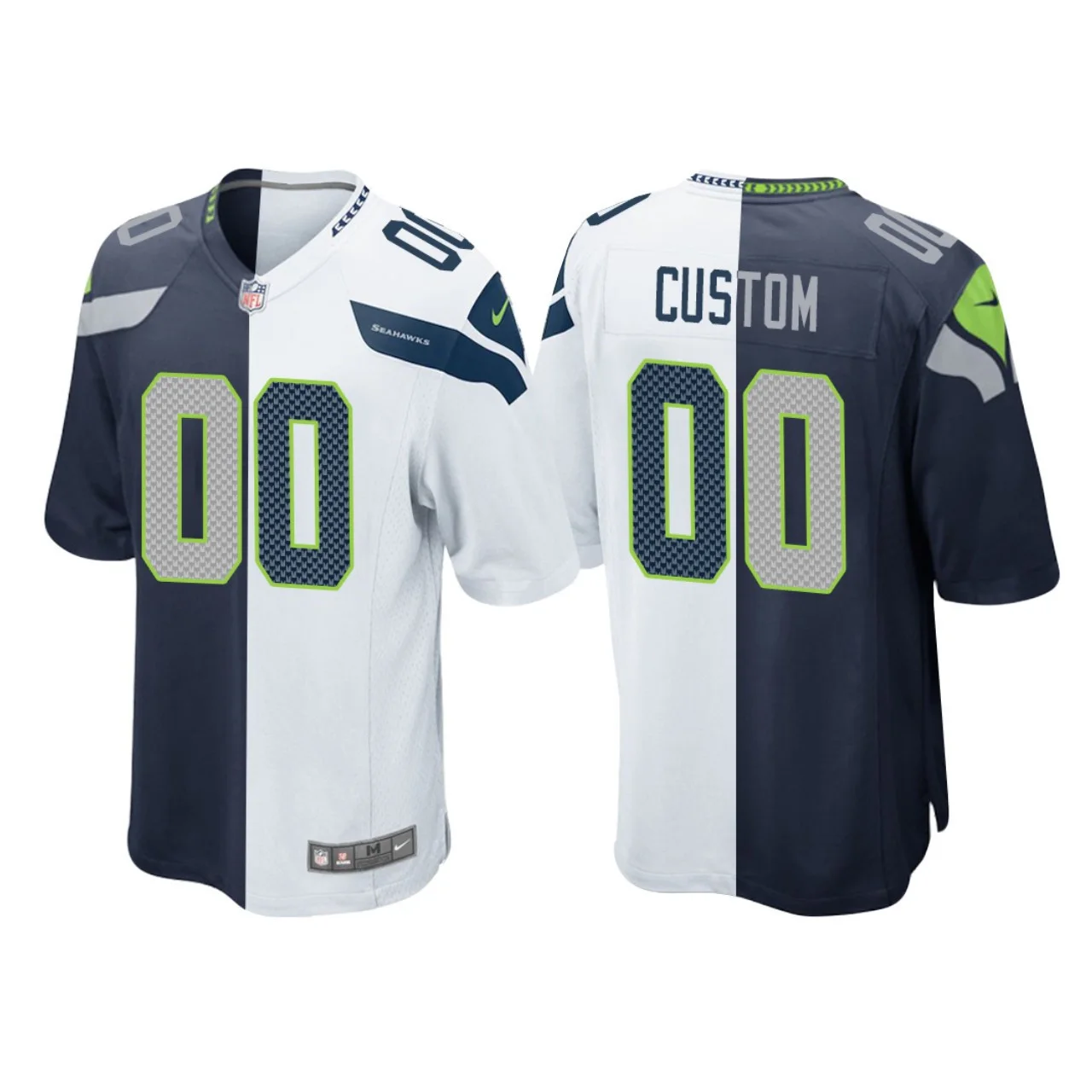 Men's Seattle Seahawks Custom Split Two Tone Game Jersey - Navy White -