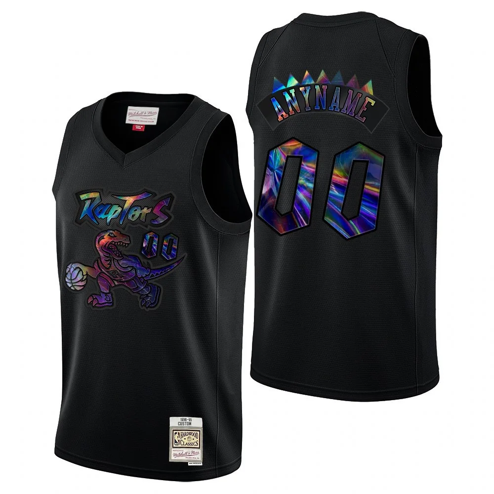 Men's Toronto Raptors #00 Custom Hardwood Classics Iridescent Logo Holographic Black Jersey -