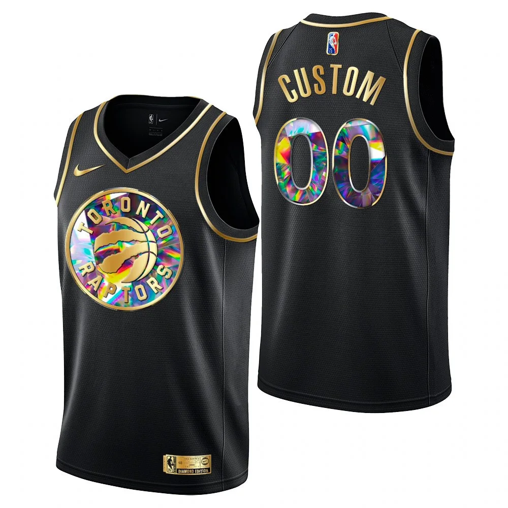 Men's Toronto Raptors Custom #00 Golden Edition 2021-22 NBA 75th Diamond Logo Black Swingman Jersey -