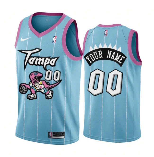 Men's Toronto Raptors Custom Name Number Jersey Pink Blue 2021 Tampa City -