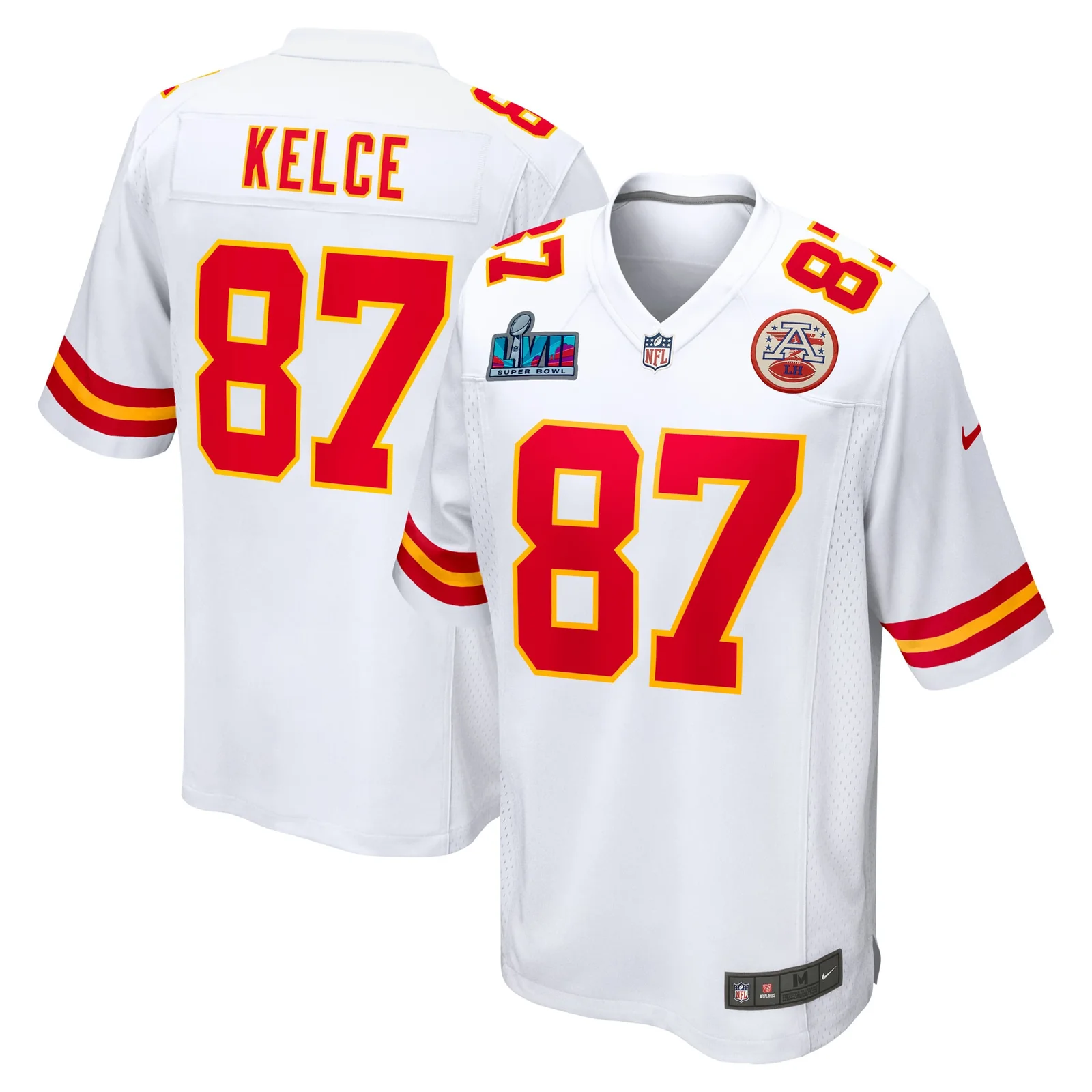 Men's Travis Kelce Kansas City Chiefs Super Bowl LVII Patch Away Game Jersey - White -