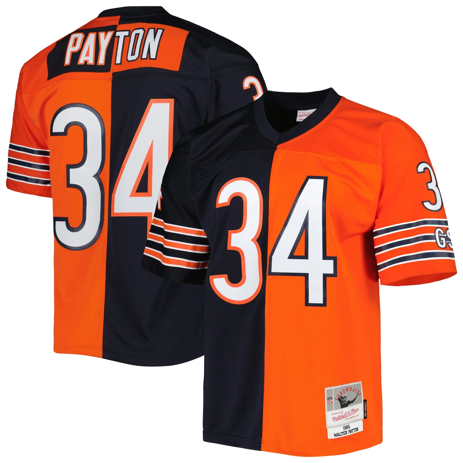 Men's Walter Payton Chicago Bears Mitchell &amp; Ness 1985 Split Legacy  Jersey - Navy/Orange