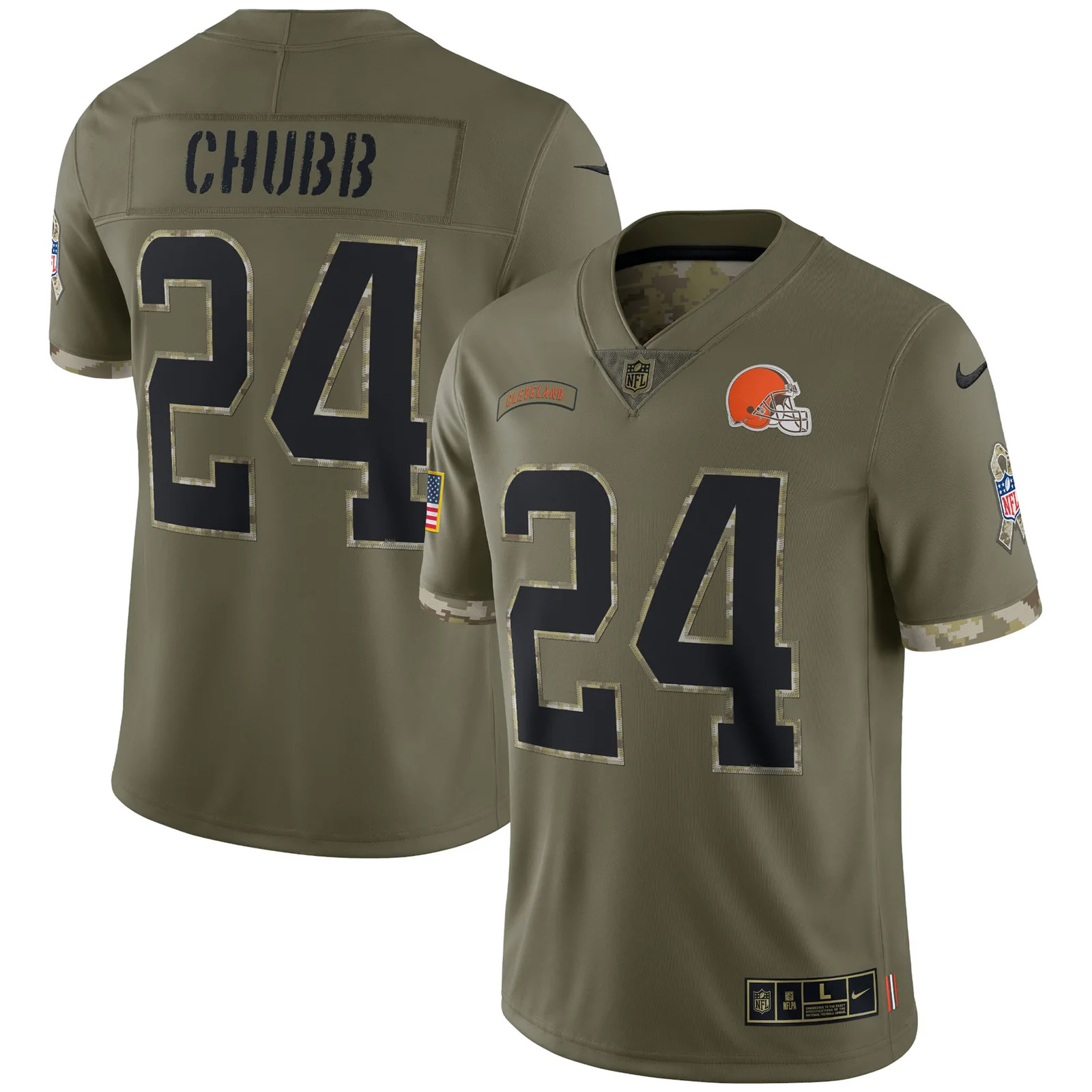 Men'sNick Chubb Cleveland Browns 2022 Salute To Service Limited Jersey - Olive -