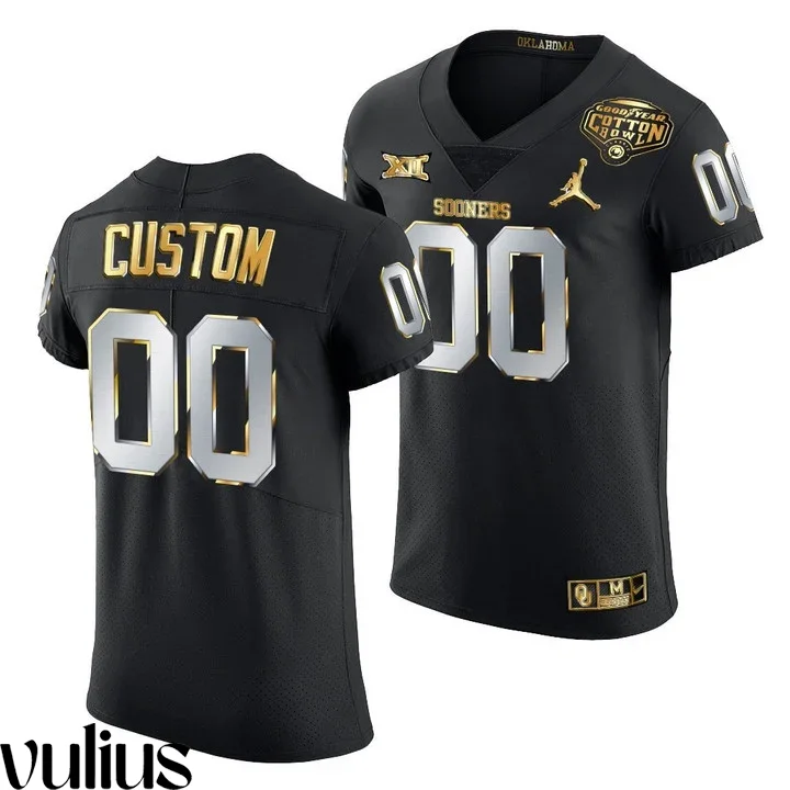Oklahoma Sooners Custom Jersey, Black Men's, 2020 Cotton Bowl Classic Jersey Black Golden Edition -