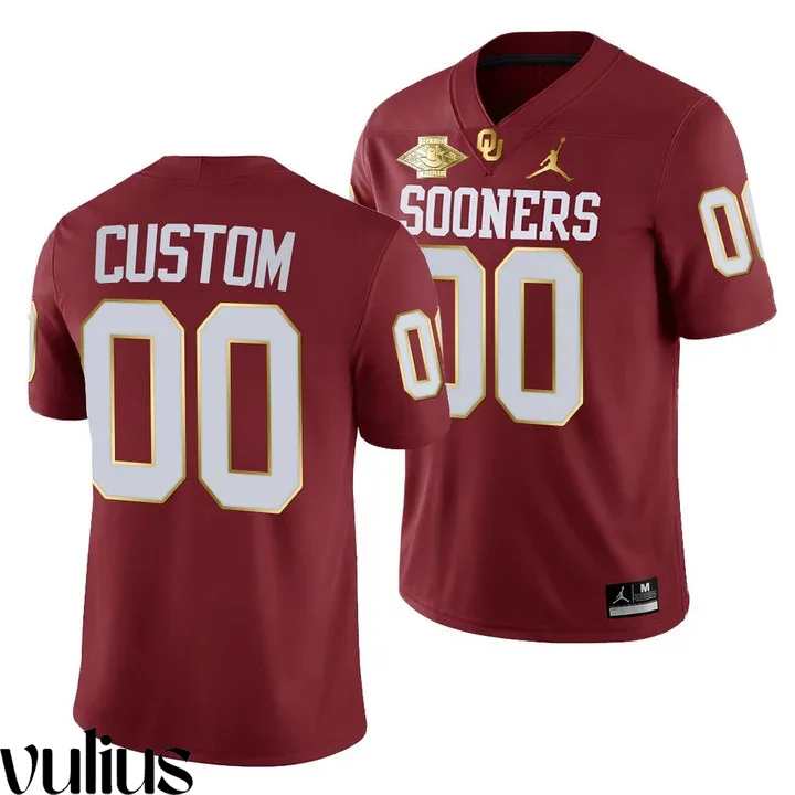 Oklahoma Sooners Custom Jersey, Red Men's, 2021 Red River Showdown Golden Edition Jersey -