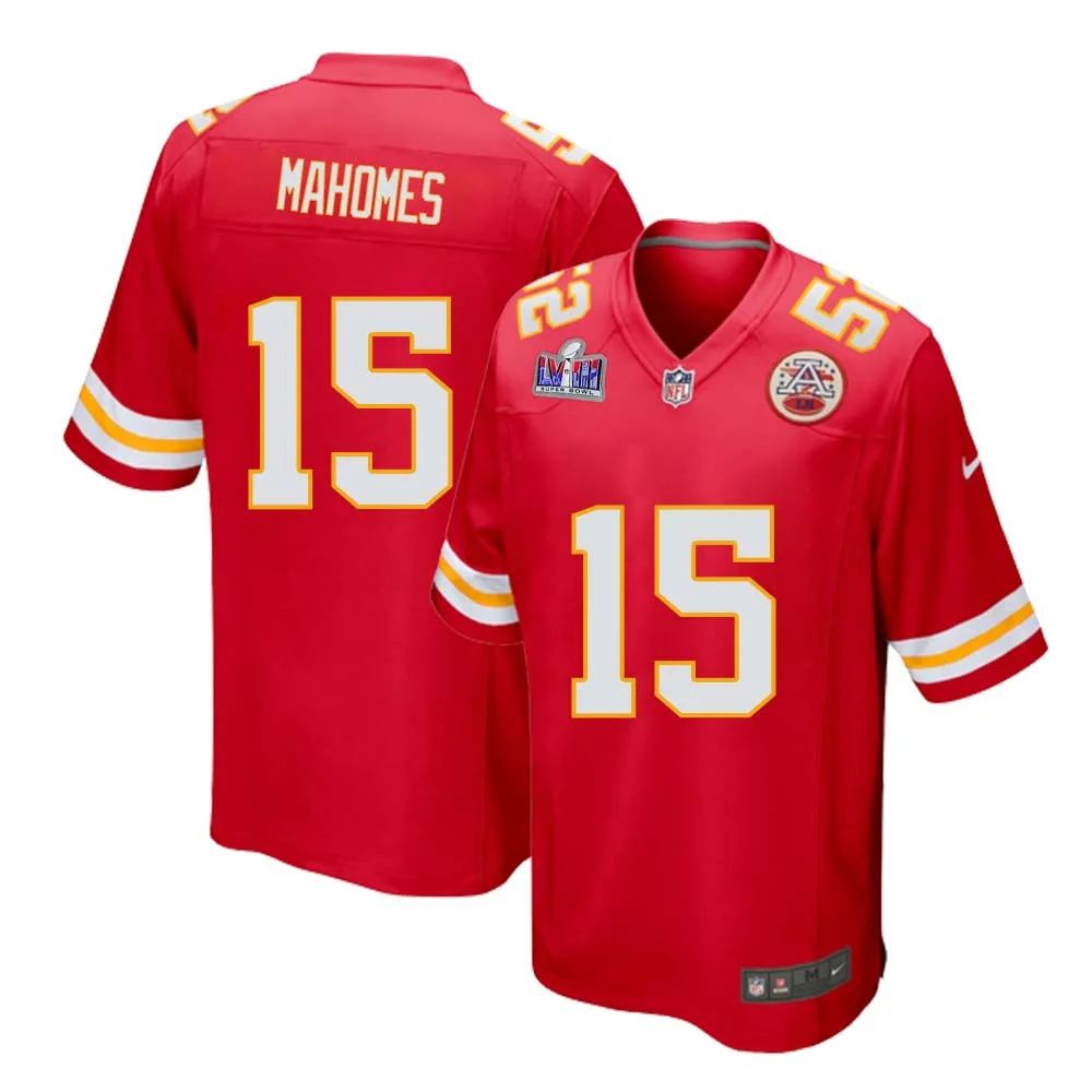 Patrick Mahomes No 15 Kanas City Chiefs Super Bowl LVIII Home Game Jersey for Men - Red -