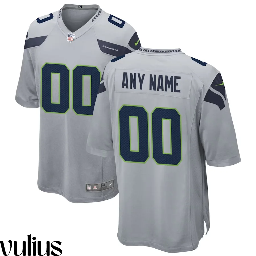Seattle Seahawks Custom Jersey, Grey Men's, Alternate Game Custom Jersey -