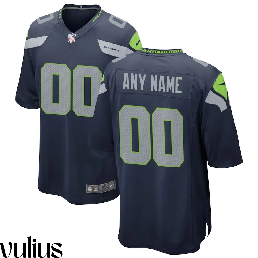 Seattle Seahawks Custom Jersey, Navy Men's, Home Game Custom Jersey -