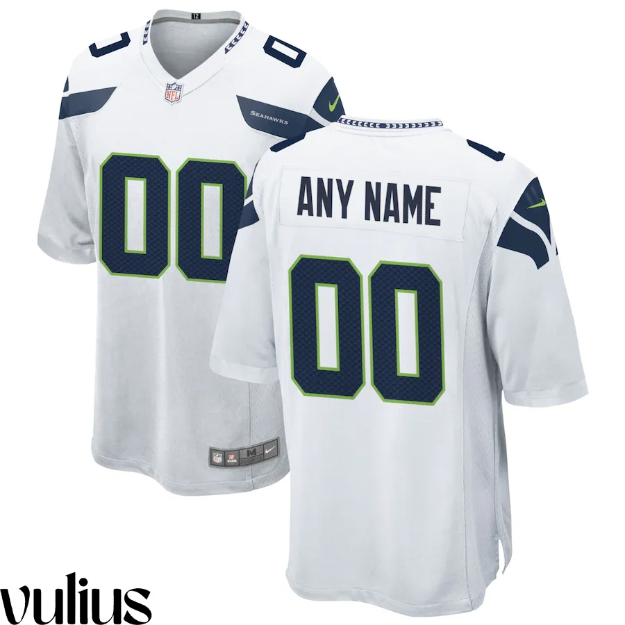 Seattle Seahawks Custom Jersey, White Men's, Road Game Custom Jersey -