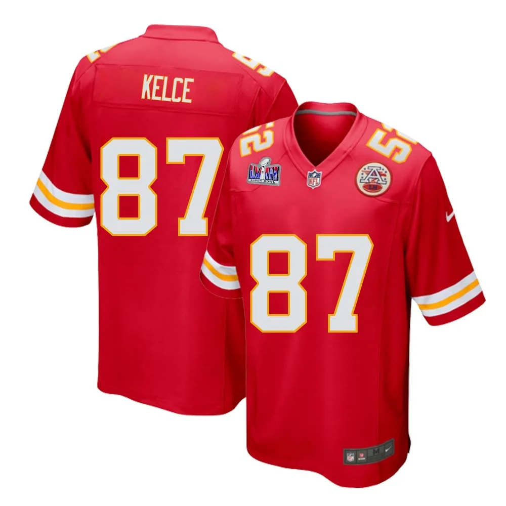 Travis Kelce No 87 Kanas City Chiefs Super Bowl LVIII Home Game Jersey for Men - Red -