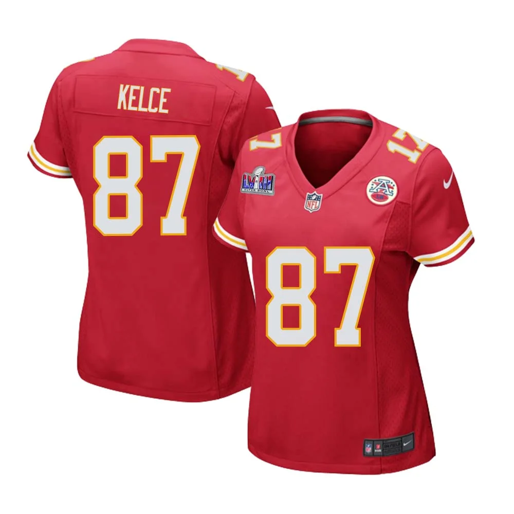 Travis Kelce No 87 Kanas City Chiefs Super Bowl LVIII Home Game Jersey for Woman - Red -