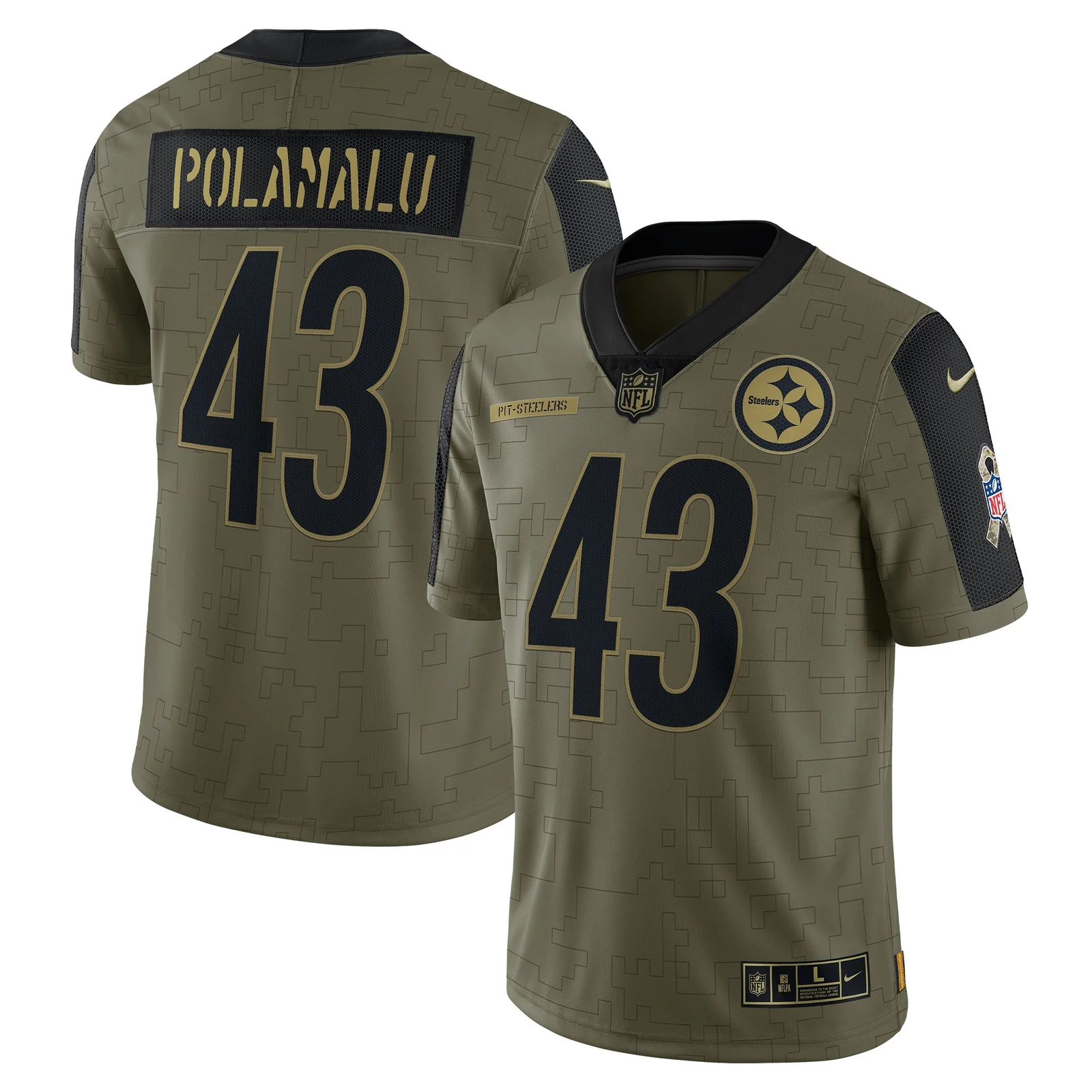 Men'sTroy Polamalu Pittsburgh Steelers 2021 Salute To Service Retired Player Limited Jersey - Olive -